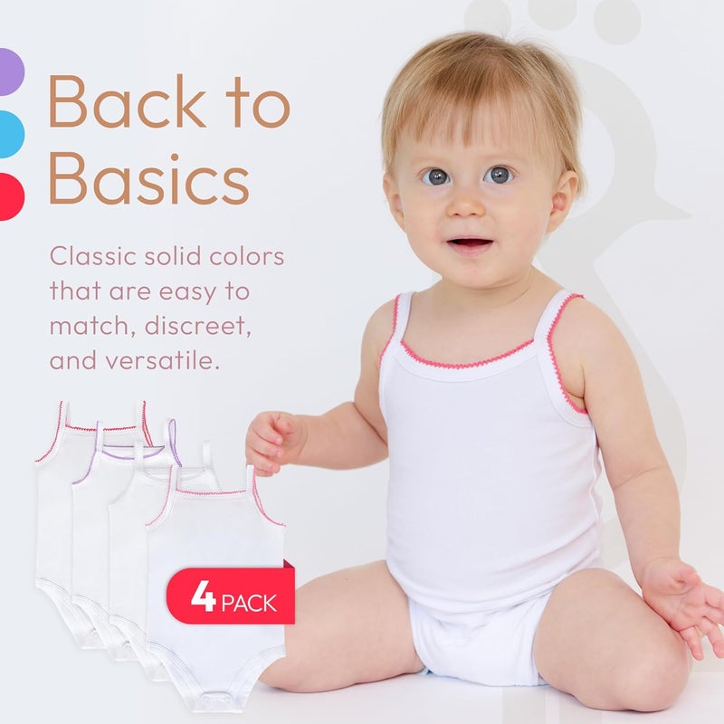 Feathers Tank Top Baby Girl Undershirts - Super Soft Cotton One-Piece Toddler Bodysuit (4 Pack) (Multicolor) - Image 4